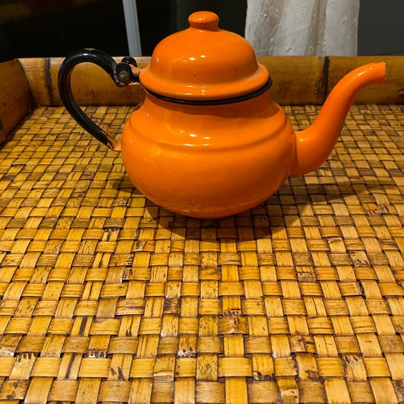 VTG Small Orange Enamel Teapot Made In Poland - Picture 5 of 8